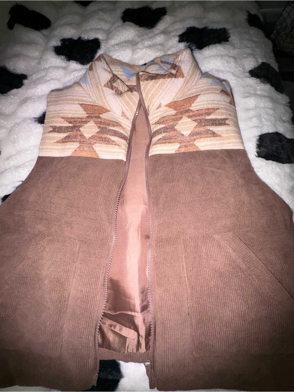 Women’s Southwestern Pattern Brown Puffer Vest